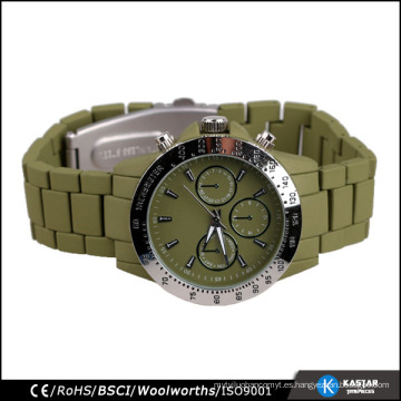 Pulsera verde del ejército Tachymeter del reloj del mens del cuarzo de Japón, mens del reloj del cronógrafo